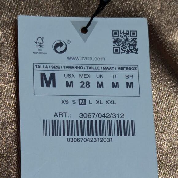 ZARA Bronze Metallic Strapless Tube Top Rose Gold Copper Ruched Womens Medium - Picture 4 of 6